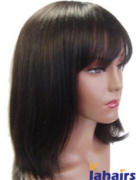 Capless Straight With Bangs Shoulder Length 14 inch Ideal Human Hair Wigs