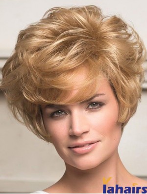 Human Hair Front Lace Wigs Short Length Wavy Style Layered Cut