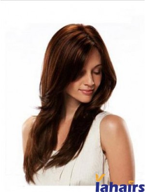 Monofilament Wig Human Hair Auburn Color Straight Style Long Length