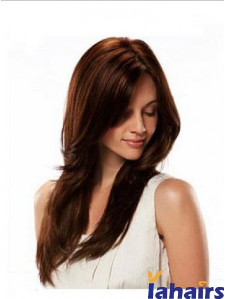 Monofilament Wig Human Hair Auburn Color Straight Style Long Length