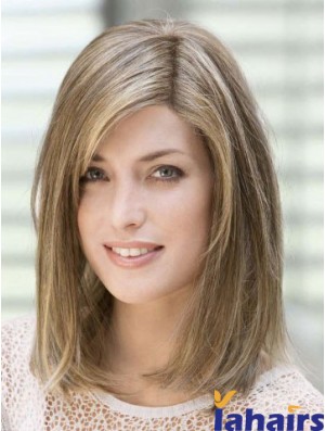 14 inch Flexibility Blonde With Bangs Monofilament Wigs