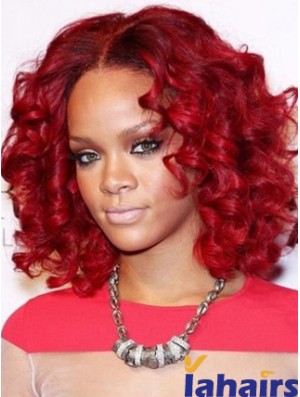 Curly Without Bangs Shoulder Length Red Good Lace Front Wigs