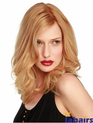 14 inch Blonde Shoulder Length Without Bangs Wavy Ideal Lace Wigs