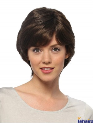 Short Straight Layered Black Durable 100% Hand-tied Wigs