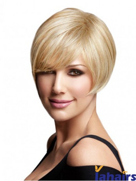 Cheap Bob Wigs Remy Human Full Lace Chin Length Blonde Color