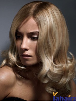 14 inch Blonde Shoulder Length Without Bangs Wavy Beautiful Lace Wigs