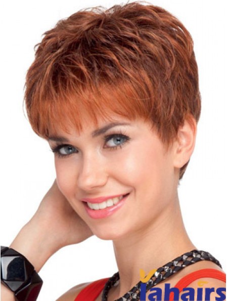 Soft 4 inch Red Cropped Boycuts Wavy Lace Wigs