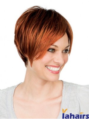 8 inch Auburn Short With Bangs Straight Great Lace Wigs