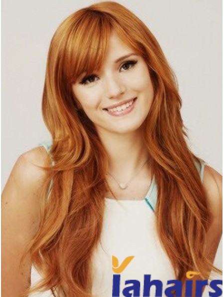 With Bangs Long Copper Wavy 22 inch Hairstyles Human Hair Bella Thorne Wigs