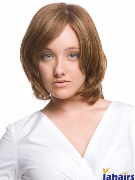 Monofilament Wavy With Bangs Chin Length Comfortable Human Hair Wigs