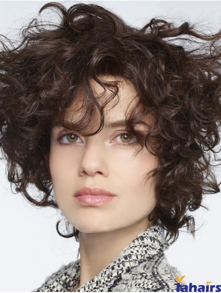 Curly Human Hair Lace Front Wigs With Bangs Monofilament Curly Style