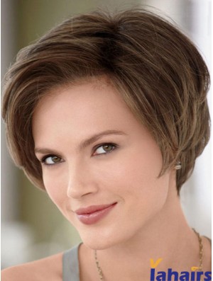 Brown Real Monofilament Wigs Without Bangs