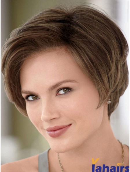 Brown Real Monofilament Wigs Without Bangs