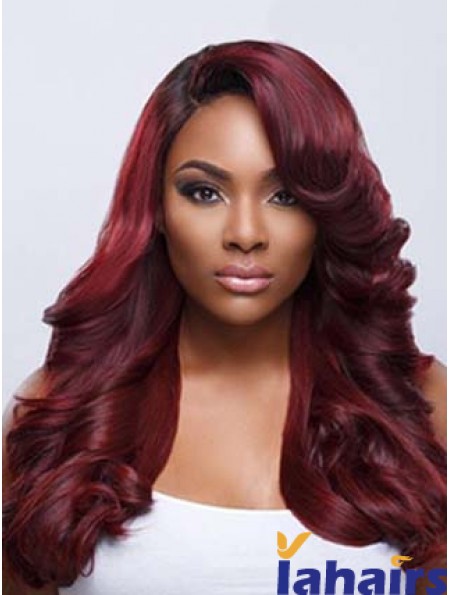 Wavy With Bangs Lace Front Fashionable 22 inch Red Long Wigs