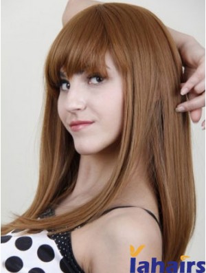 With Bangs Stylish Straight Auburn Long Human Hair Wigs