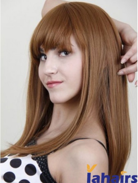 With Bangs Stylish Straight Auburn Long Human Hair Wigs