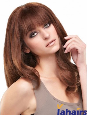 Auburn Long Beautiful Straight With Bangs Lace Wigs