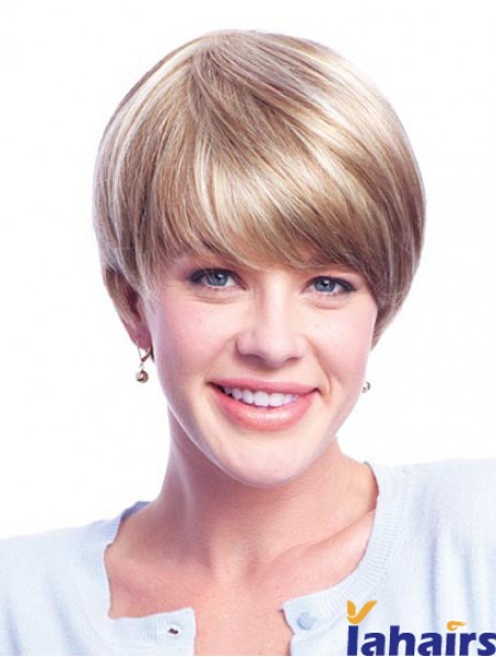 Wigs Human Hair Blondes With Minofilament Layered Cut Short Length