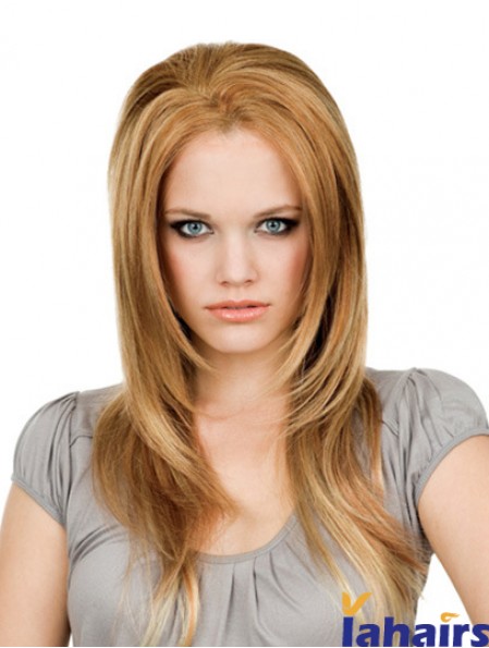 16 inch Blonde Long Without Bangs Straight Soft Lace Wigs