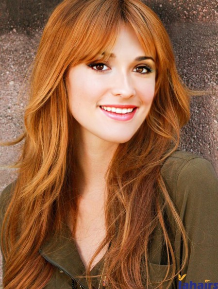 With Bangs Long Copper Straight 24 inch Good Human Hair Bella Thorne Wigs