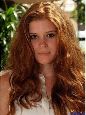 Without Bangs Long Copper Wavy 20 inch Natural Human Hair Kate Mara Wigs