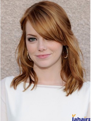 100% Hand-tied Wavy With Bangs Shoulder Length 16 inch High Quality Human Hair Emma Stone Wigs