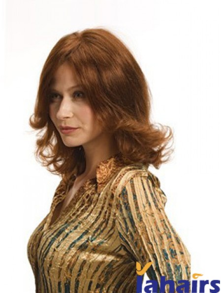 Layered Auburn Shoulder Remy Human Wavy Monofilament Wigs For Women