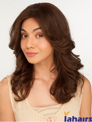 14 inch Brown Long Without Bangs Wavy Perfect Lace Wigs