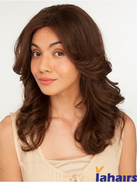 14 inch Brown Long Without Bangs Wavy Perfect Lace Wigs