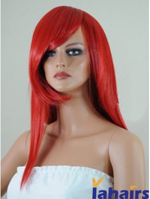 Straight With Bangs Lace Front Affordable 18 inch Red Long Wigs