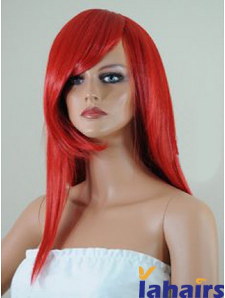 Straight With Bangs Lace Front Affordable 18 inch Red Long Wigs