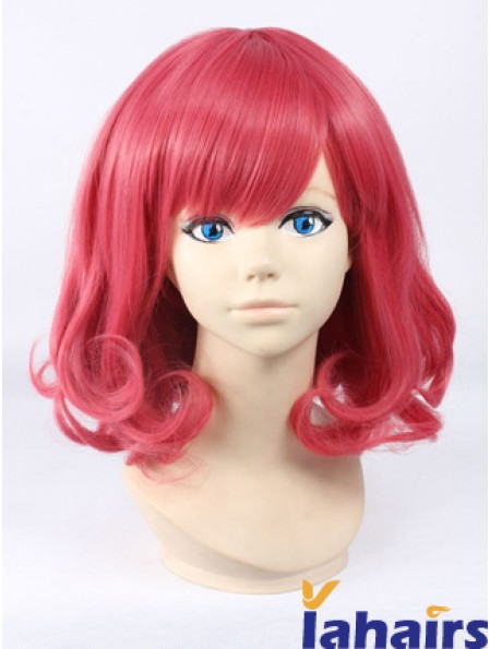 Wavy With Bangs Shoulder Length Red Cheapest Lace Front Wigs