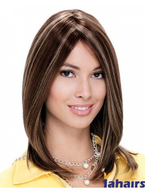 16 inch Brown Shoulder Length Layered Straight Natural Lace Wigs