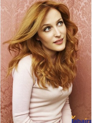 Without Bangs Long Copper Wavy 18 inch Sleek Human Hair Gillian Anderson Wigs