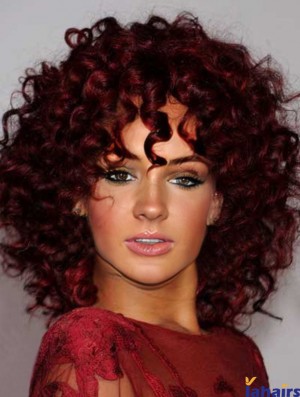 Red Wig Red Color Shoulder Length Kinky Style Layered Cut