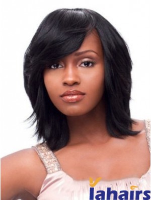 Short African American Wigs Chin Length Black Color With Bangs