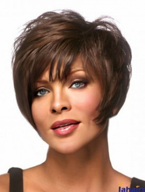 Straight Layered Brown Capless Short African American Wigs UK