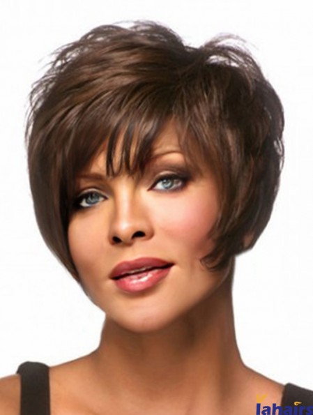 Straight Layered Brown Capless Short African American Wigs UK