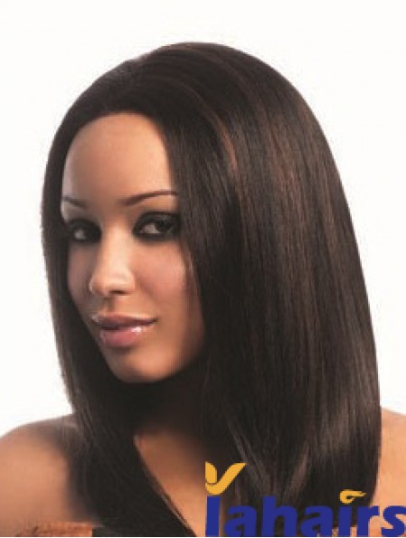 16 inch Capless Yaki Long Brown Real Hair Wigs For Black Woman