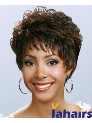 Short Brown Wavy Boycuts Cheap African American Wigs