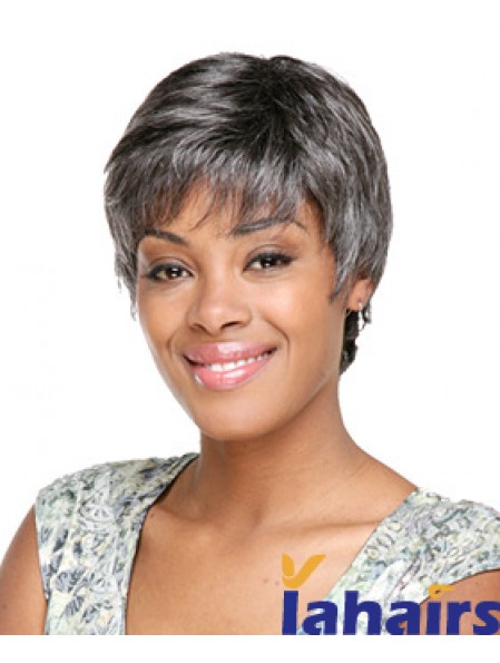 Synthetic Modern Short Wavy Grey Wigs