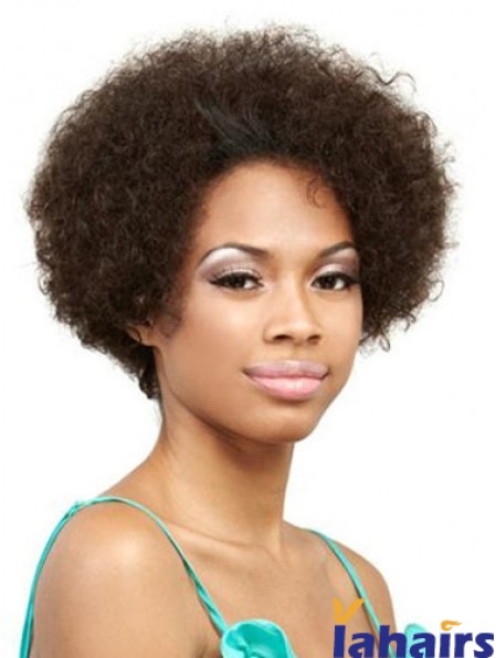 Human Hair Front Lace Wig Short Length Curly Style Brown Color