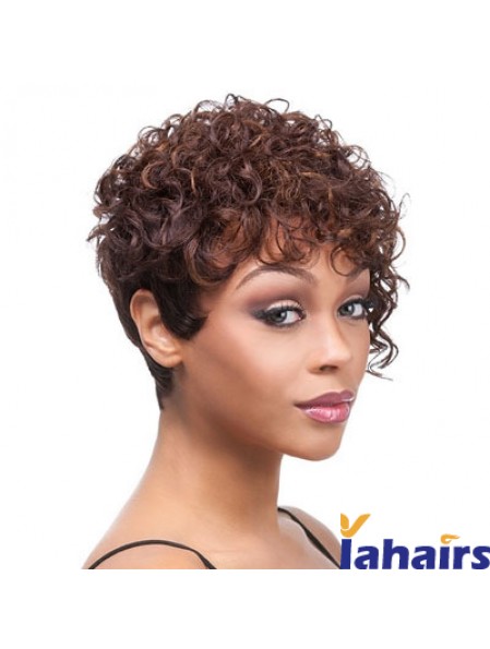 Short Auburn Curly Layered Trendy African American Wigs