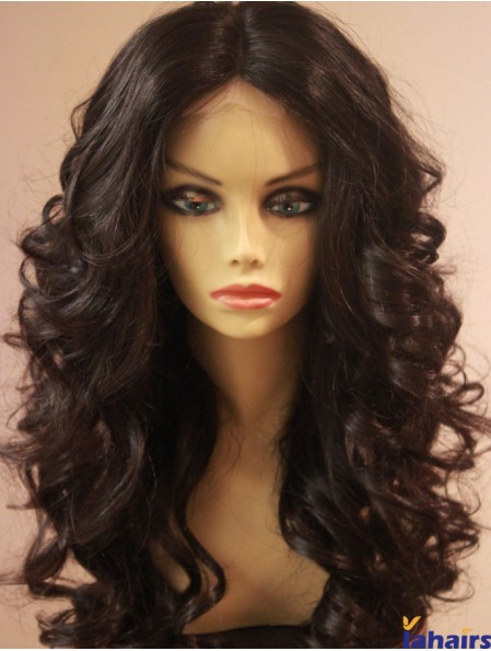 Long Brown Wavy Without Bangs Designed Human African American Wigs