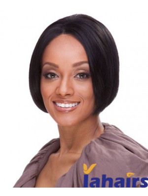 Indian Remy Bobs Short Black Straight Front Lace Wigs UK Human Hair