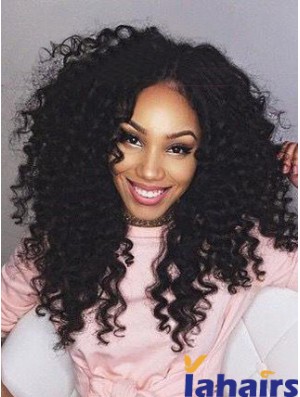 Black Remy Human Lace Front Long Kinky Curly Lace Wig UK