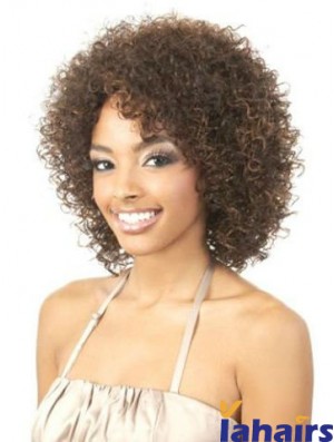 Amazing Brown Shoulder Length Without Bangs Curly Glueless Lace Front Wigs