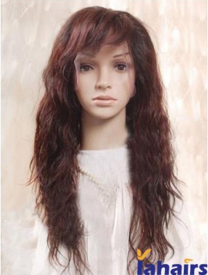 Auburn 100% Hand Tied Layered Wavy Remy Human Long Mono Wigs