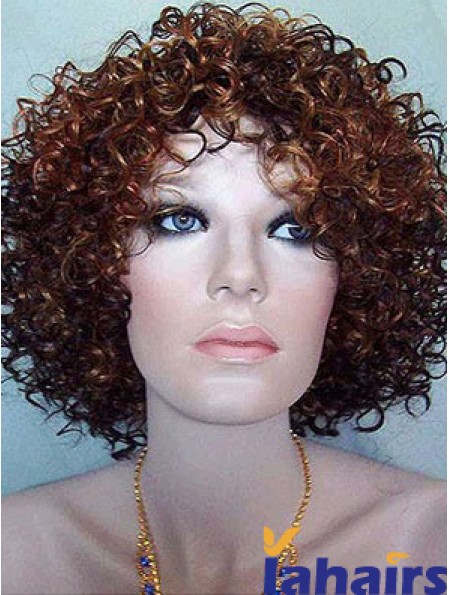 Kinky Layered Chin Length High Quality Auburn Synthetic Wigs