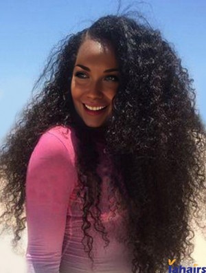 24 inch Lace Front Remy Human Black Kinky Curly Wigs